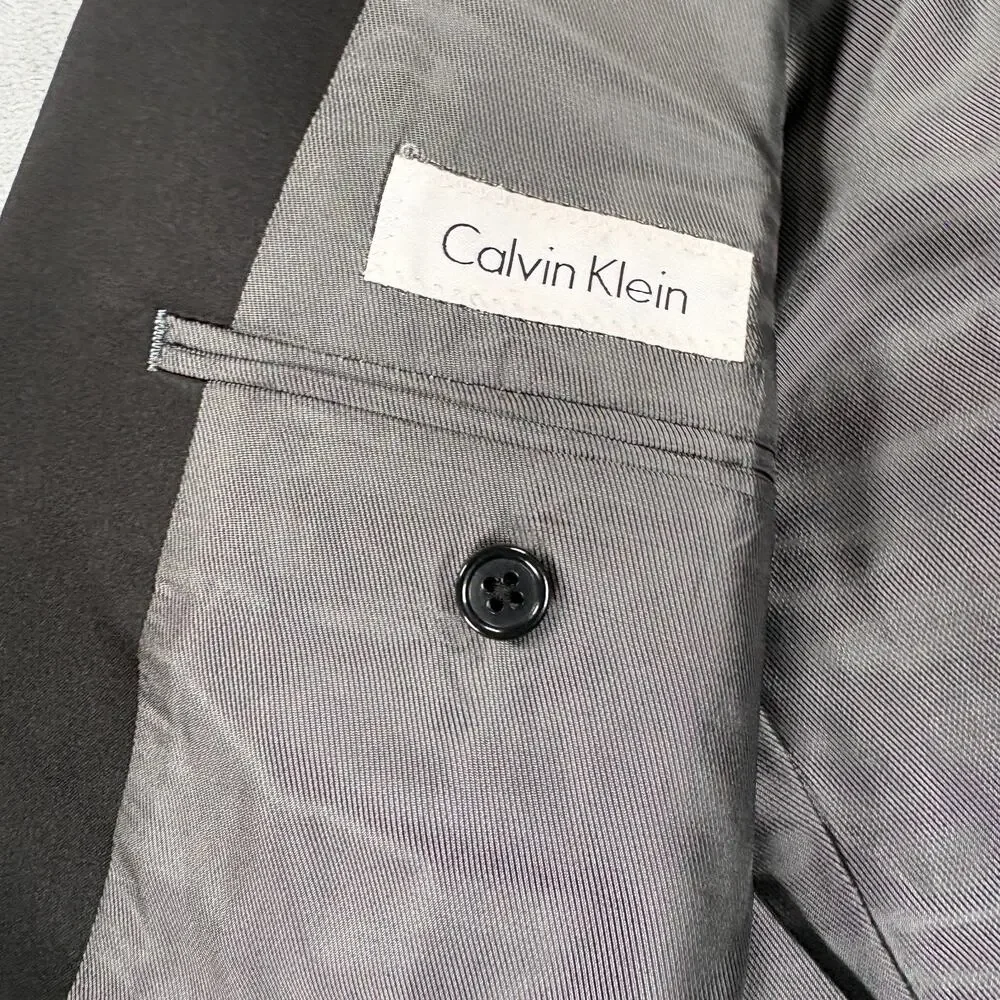 Calvin Klein Mens Tuxedo 43L Black 100% Wool Jacket Pants Two Piece Formal As-Is